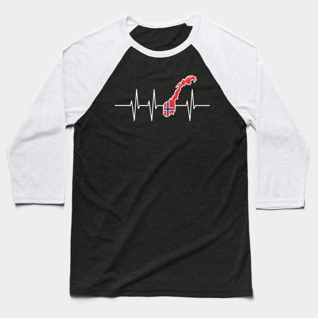 Heartbeat Norway - Norwegian Patriotic Gift Baseball T-Shirt by biNutz